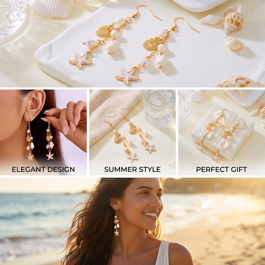 Bohemia Long Tassel Earrings for Women Gold Color Starfish Shell Pearl Drop Earring Summer Beach Vacation Jewelry Accessories