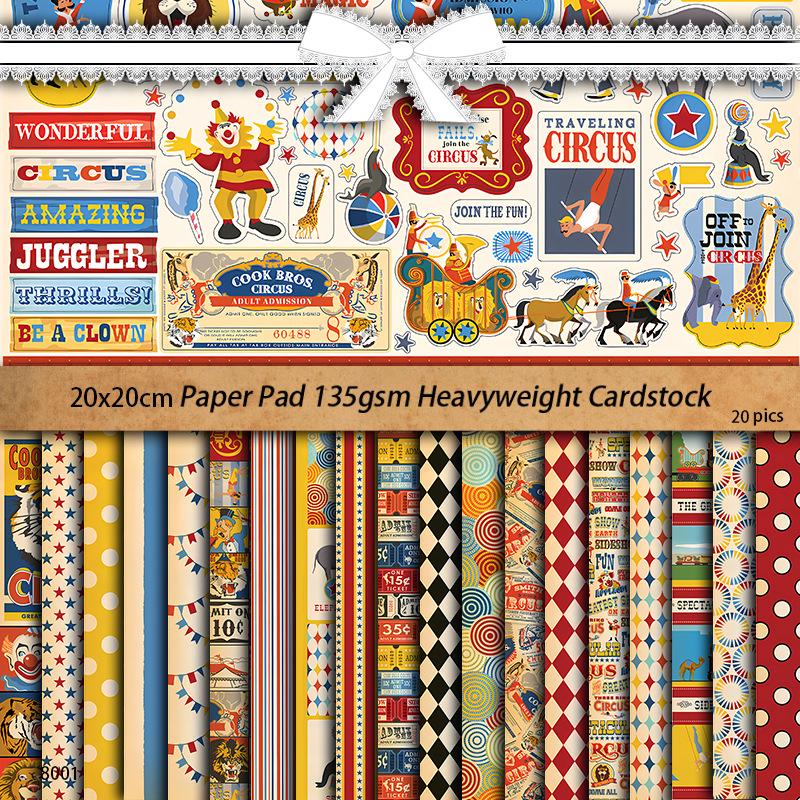 

Fairytale Circus Retro Animal Pattern Journal Stickers - 20 Sheets of Decorative Paper.