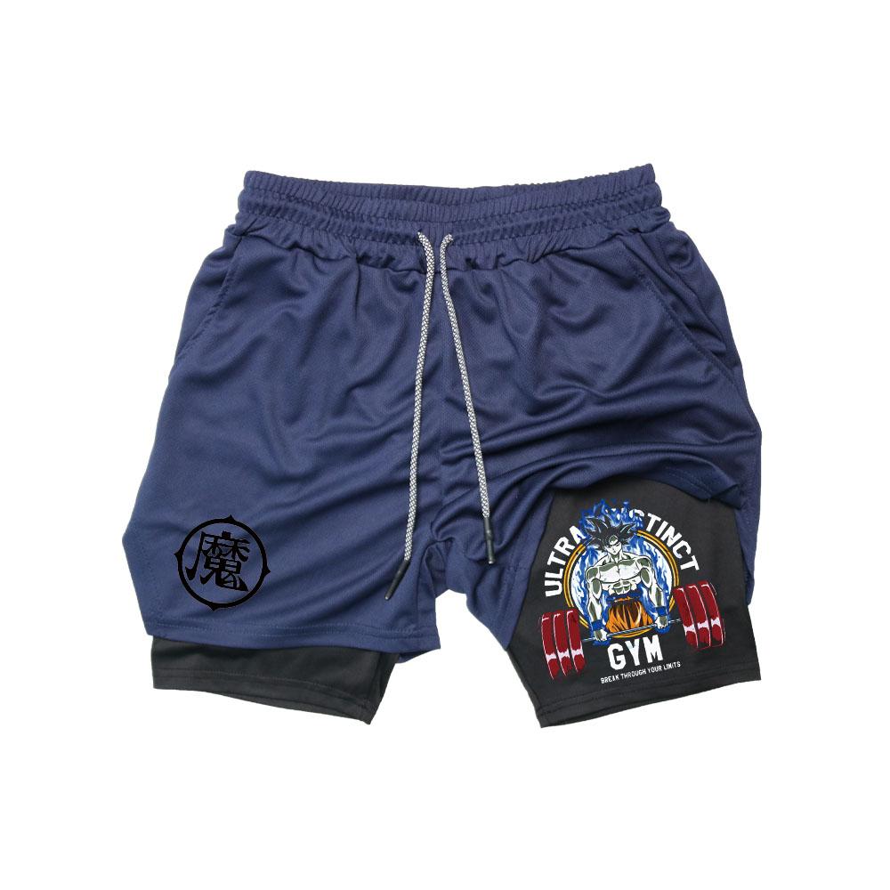 Anime Gym Shorts Men Women Fitness Manga Print 2 In 1 Sports Performance Shorts Workout Quick Dry Mesh Short Pants