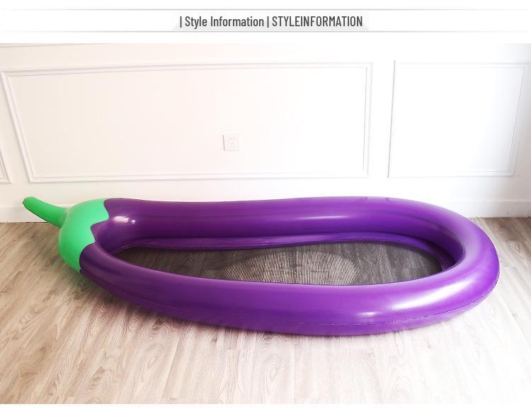 Inflatable Eggplant Float Raft with Net Lounger - Large Mesh Swimming Ring