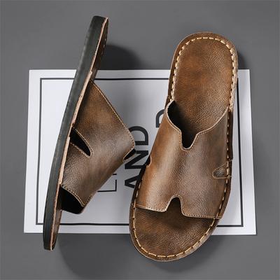 Herren Sommer Oberbekleidung Leder Hausschuhe Freizeit Weiche Sohle Rutschfest Atmungsaktiv High-End Hausschuhe Outdoor Coole Hausschuhe