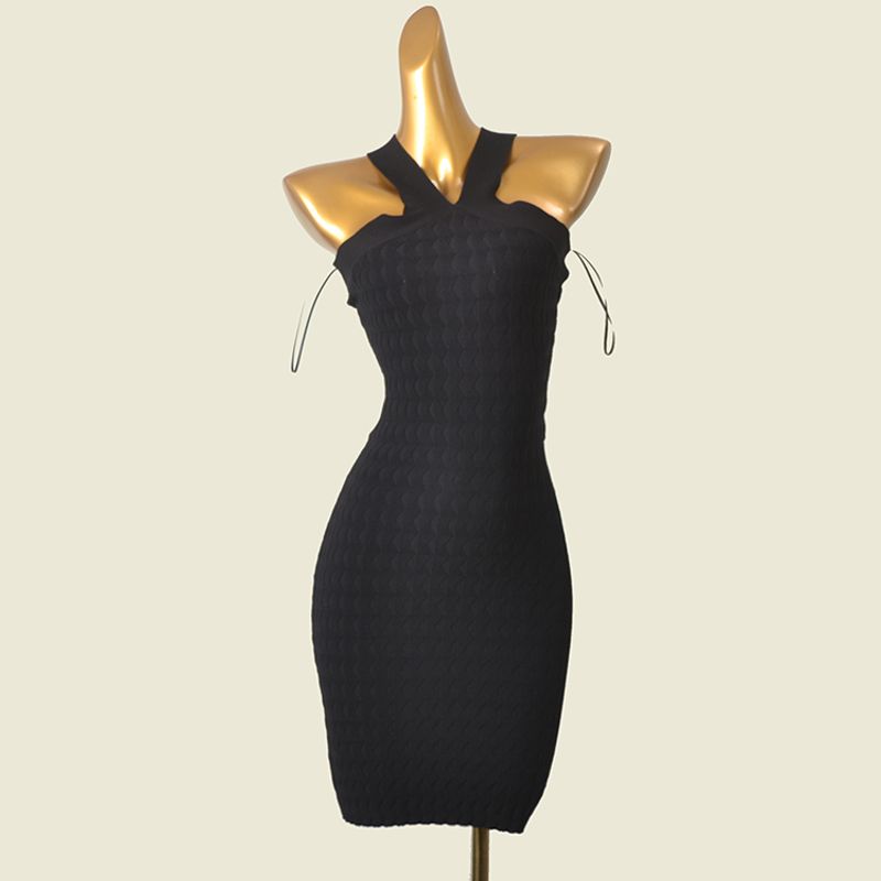 

Pure Desire Style Cross-Halterneck off-the-Shoulder Knit Halter Dress Women s Spring Sexy Silm Slim Looking Cut Out Sexy Hip Skirt Black L