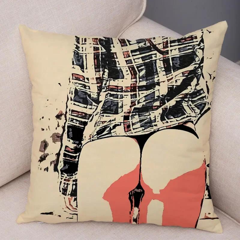 Home Decor Living Room Cartoon Sexy Lady Pillowcase Decoration Pretty Girl Ass Cushion Cover Sofa Car