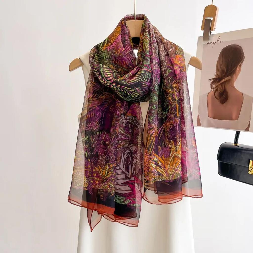 New Korean version of Yourou yarn rose silk scarf women's fashion foreign style sunscreen air conditioner shawl travel photo beach towel