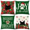 Christmas Theme Short Plush Pillow Cover Set Holiday Print Cushion Case for Living Room Sofa Home Decor 45x45cm