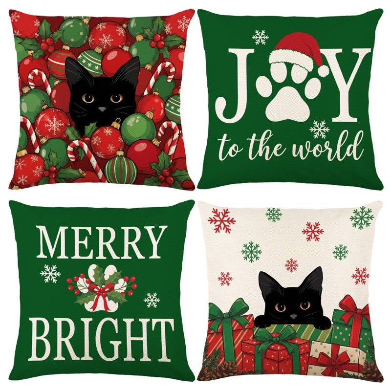 Christmas Theme Short Plush Pillow Cover Set Holiday Print Cushion Case for Living Room Sofa Home Decor 45x45cm