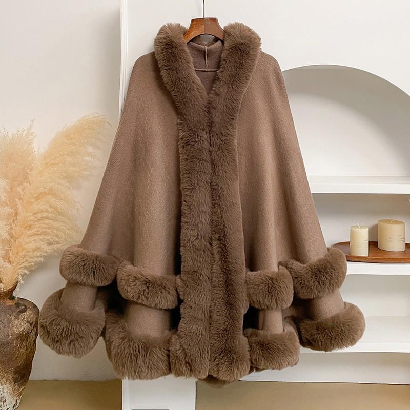 Womens Oversized Knit Cape Coat With