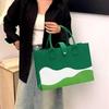 Reusable Felt Tote Bag Wavy Color Block Design Snap Closure Large Capacity for Picnic Shopping Office Commute