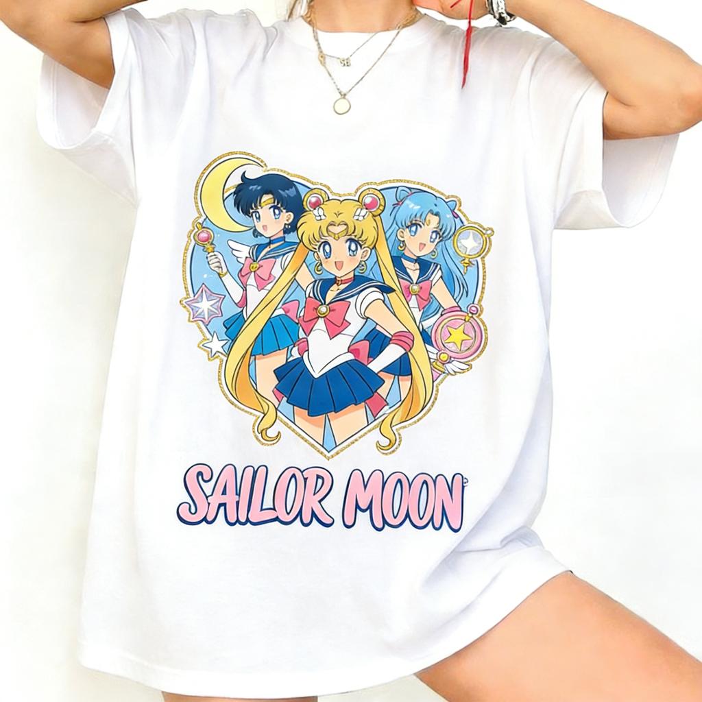 Summer 2026 Sailor Moon Core Trio Love Group Trend 100 Cotton Printed Loose Tshirts for Boys and Girls Parentchild Tops