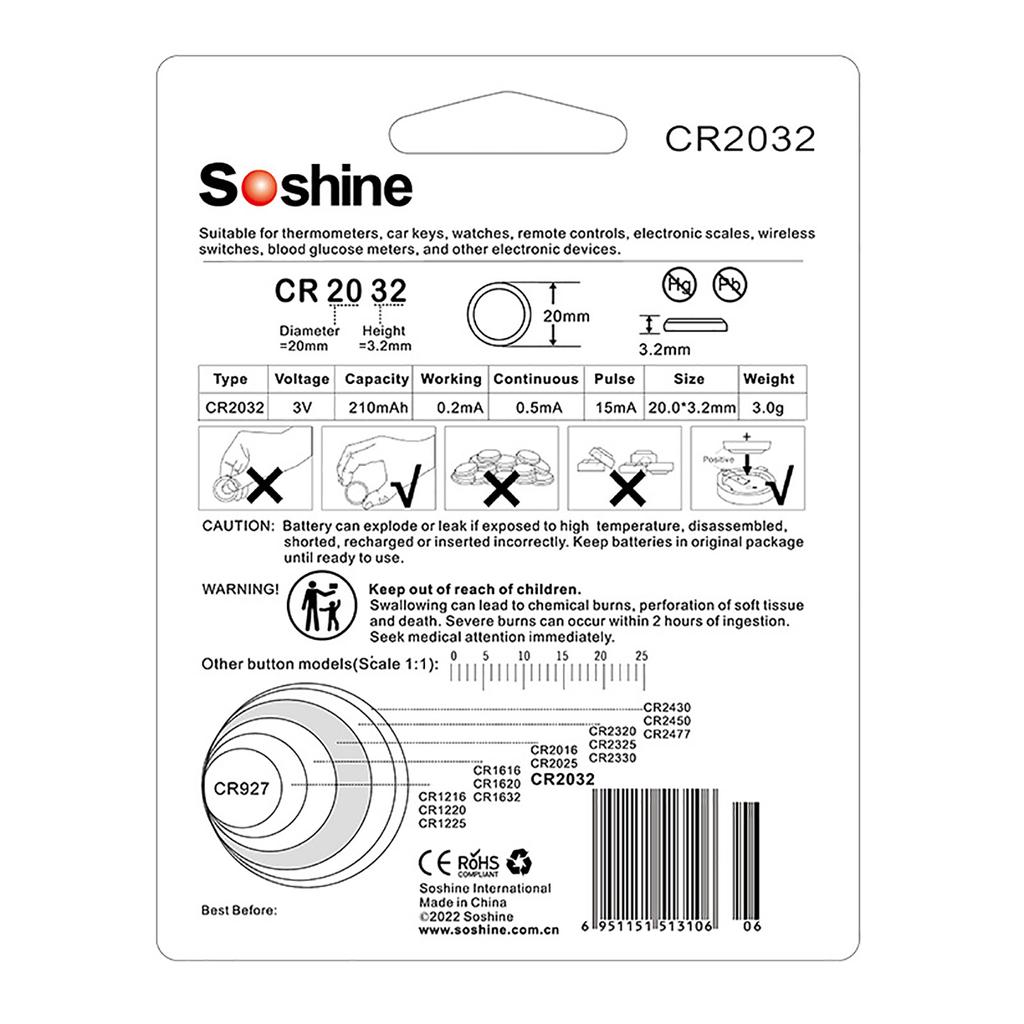 Long-lasting CR2032 Button Cell Battery 3V for Automotive Remote Control Stable and Durable Button Coin Cell Batteries