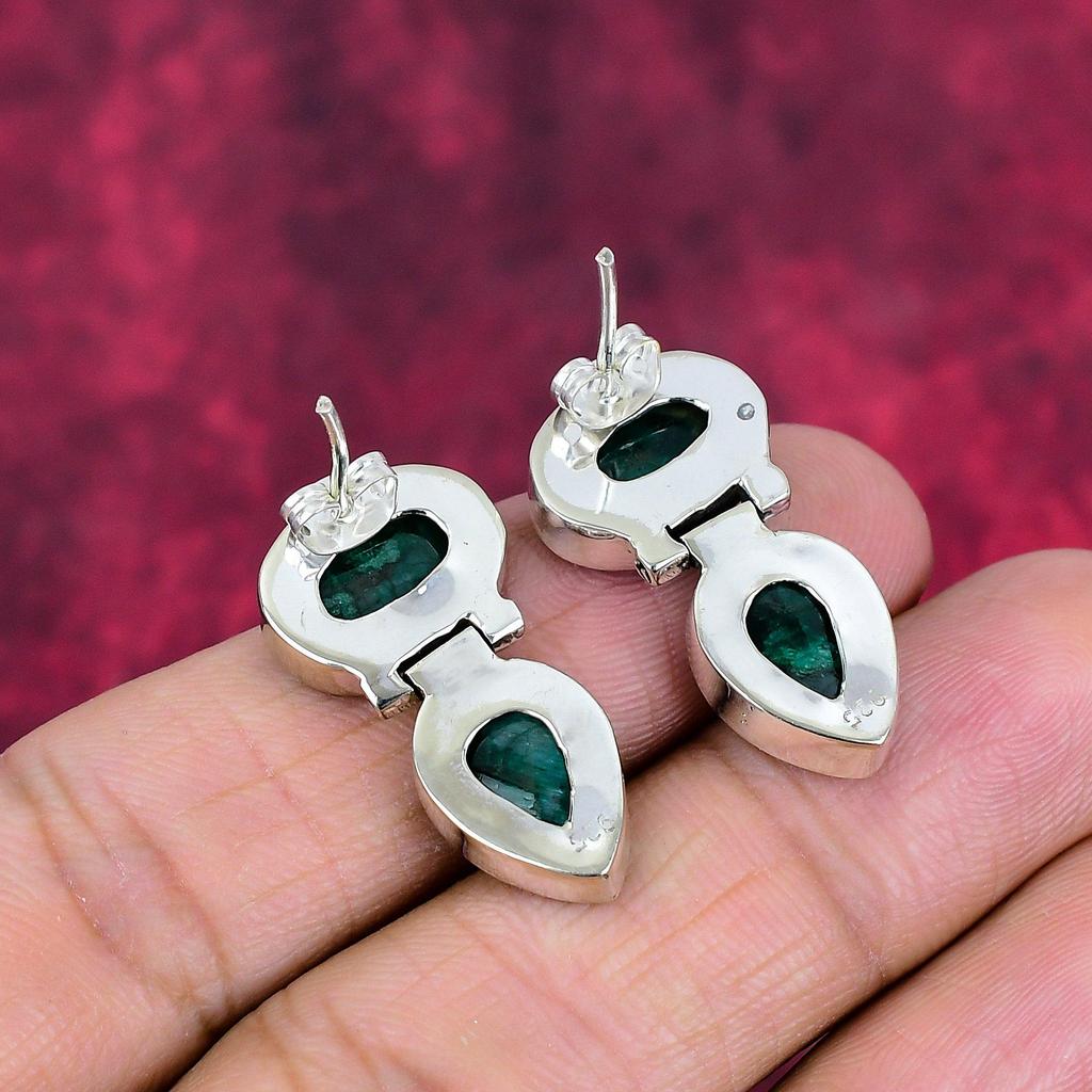 Emerald 925 Solid Sterling Silver Earrings, Handmade Gemstone Earrings Jewelry, Gifts For Wife Brand New Earrings