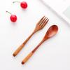 Kitchen Desserts Condiment Handmade Portable Tea Scoops Wooden Natural Spoon Fork Cutlery Set