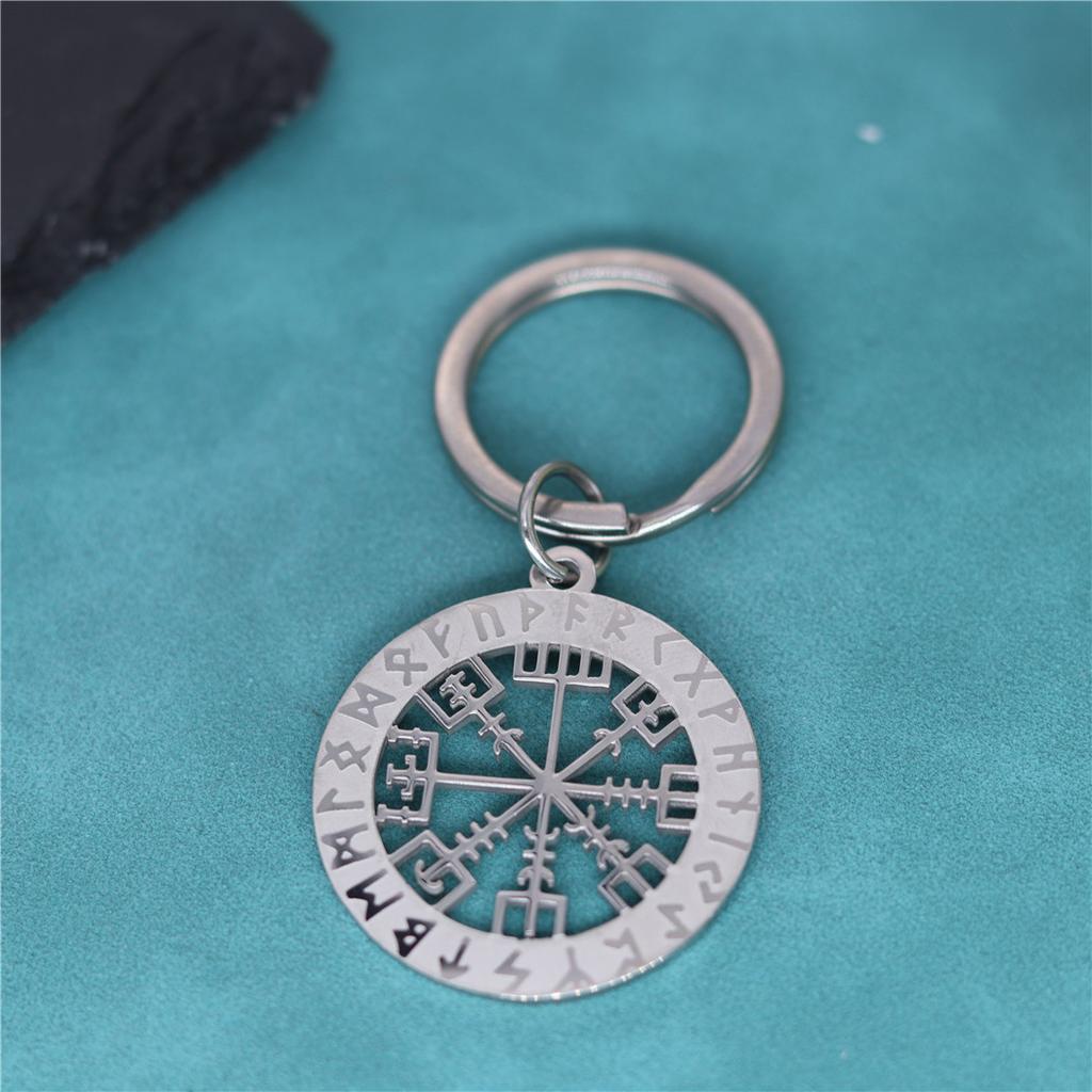 Portachiavi Ciondolo Bussola Runica Vichinga Vegvisir in Acciaio Inossidabile per Uomo Gioielli Amuleto Nordico 12 Costellazioni