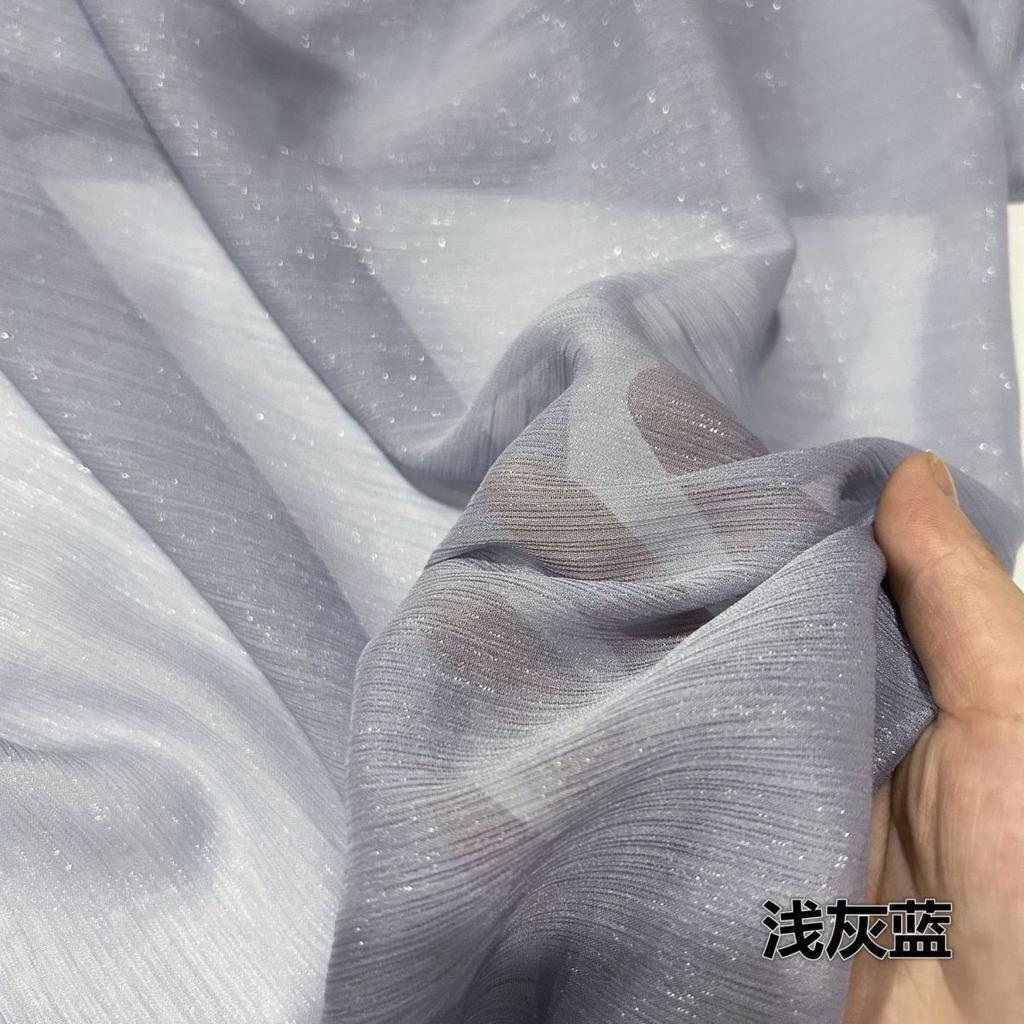 Shiny Silver Wire Crinkle Chiffon Fabric Plain By The Meter for Clothes Hanfu Dress Shirt Diy Sewing Cloth Soft Breathable Black