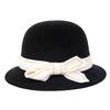 Bowler hat ladies autumn and winter fashion woolen bucket hat elegant celebrity top hat bow basin hat tide