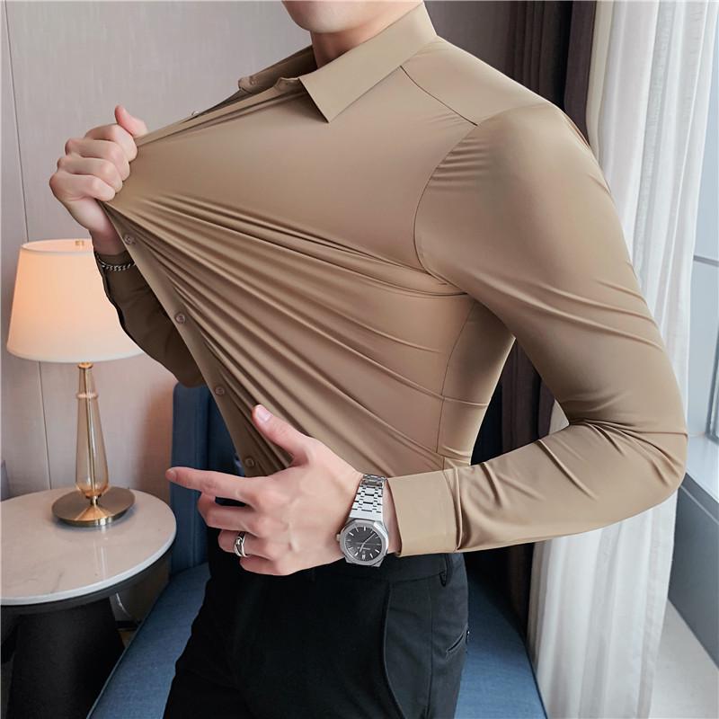 Men's Korean Style Slim Fit Stretch Long Sleeve Shirt - Quality No-Trace Design