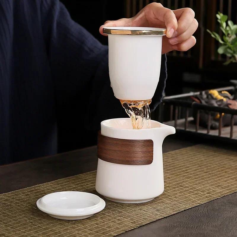 Portable Travel Tea Set Ceramic Tea Set Sharing Cup Teapot Simple Anti-scalding Mutton Fat Jade White Porcelain Kung Fu Tea Set