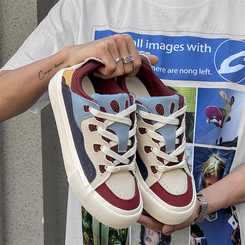 Mode Sommer Herrenschuhe Modetrend Atmungsaktiv Neue Spleißung Lässige Flache Schuhe Nischendesign Canvas Höhenerhöhende Klobige Sneaker