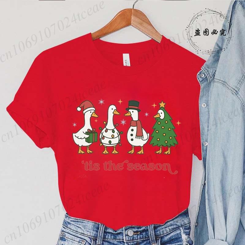 Fashion Funny Just A Goose Duck Xmas Print Tshirt Unisex Short Sleeve Tshirts Christmas Goose Unisex Summer Unisexs Clothing