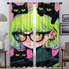 Cute Girl With Cats Modern Living Room Curtains for Camera Shades Window Curtain Halloween Decoration Curtains 2 Pieces Kitchen