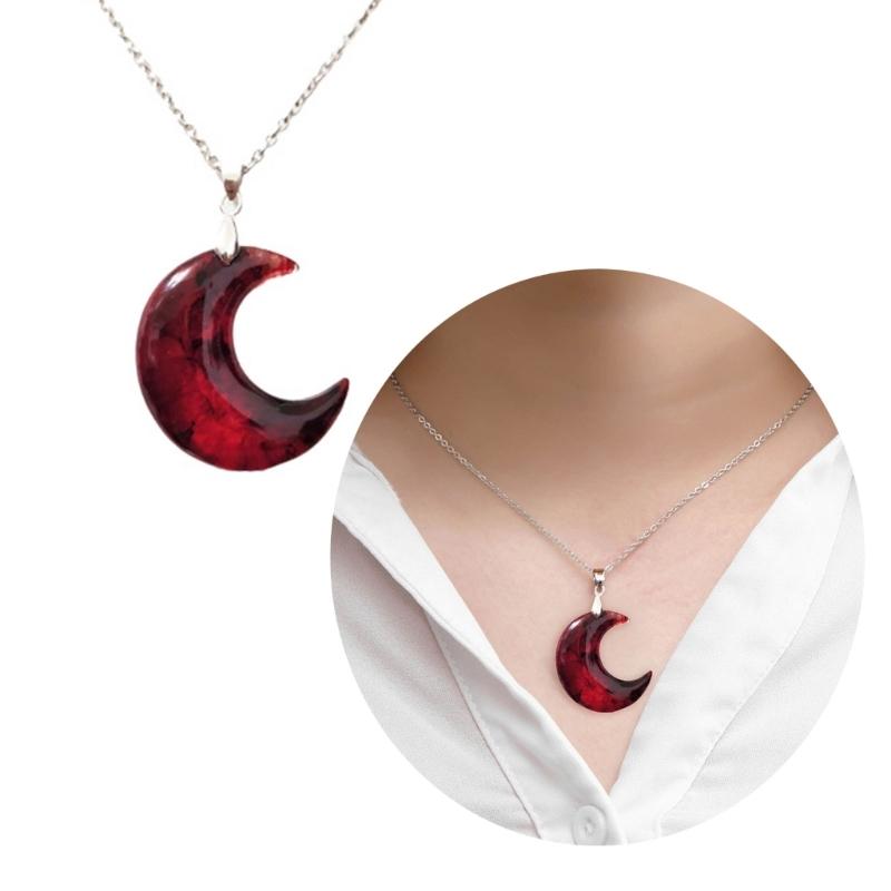 Blood Crescent Moon Pendant Necklace Clavicle Chain Necklace Simple Choker Thin Chain Necklace Jewelry for Women Girls