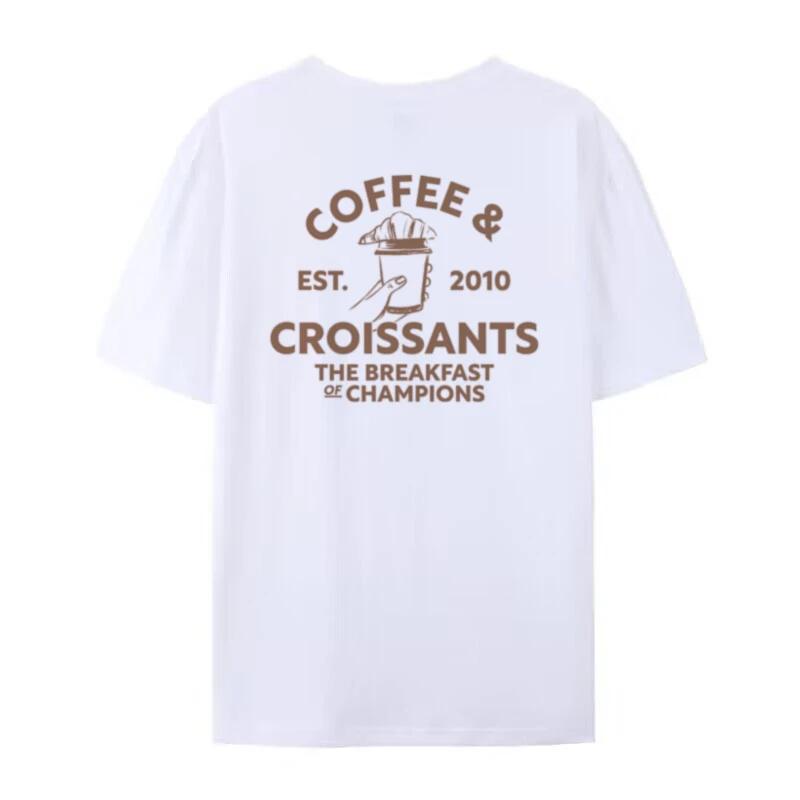

Coffee Croissants Womens TShirt Oversized Retro Aesthetic Streetwear Tops Cute Breakfast Foodie T Shirt Unisex Fashion Clothes S
