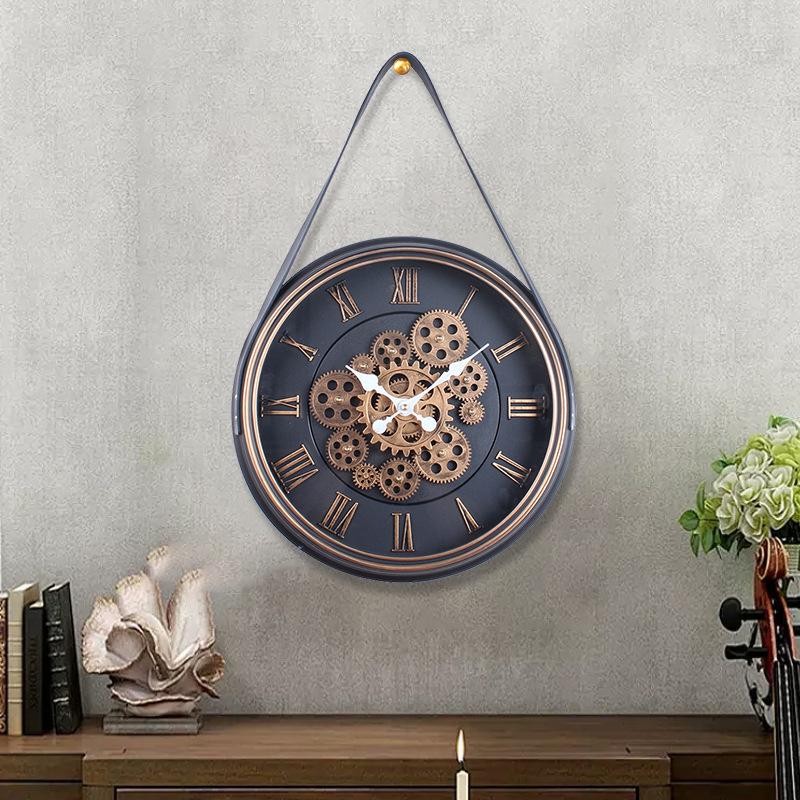 Rotating Circular Gear Art Wall Clock New Retro High-end Clock Antique Style Living Room Decoration Wall Clock