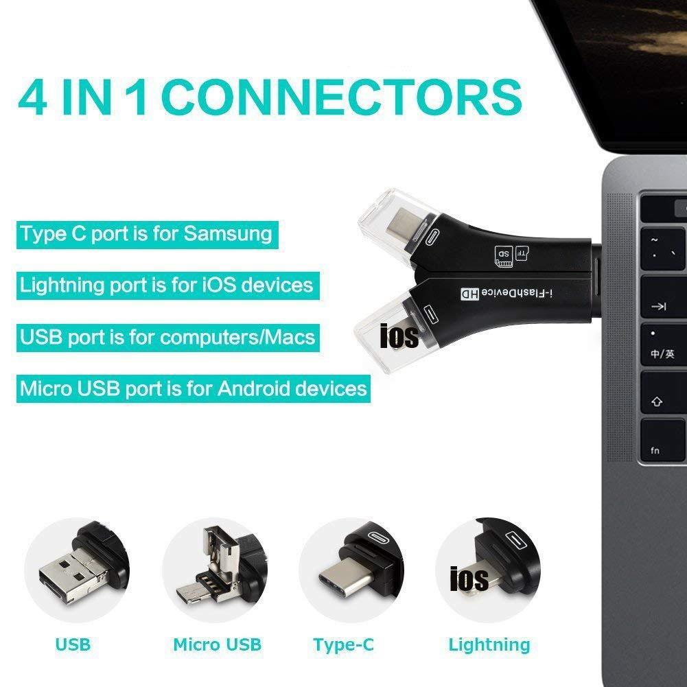 4-in-1 Otg Card Reader Universal Multi-functional Mobile Phone Tf Sd Camera Multi Interface Card Reader (with App)
