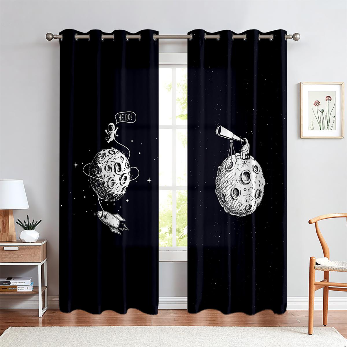 

3D мультфильм космический полет астронавт ракета спутник шторы 2 панели любимая детская комната спальня кабинет оконный декор шторы W50X130H(CM)X2PCS&Rod pocket
