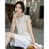 Demana Women's Linen Blend Ruffle Trim Sleeveless Blouse