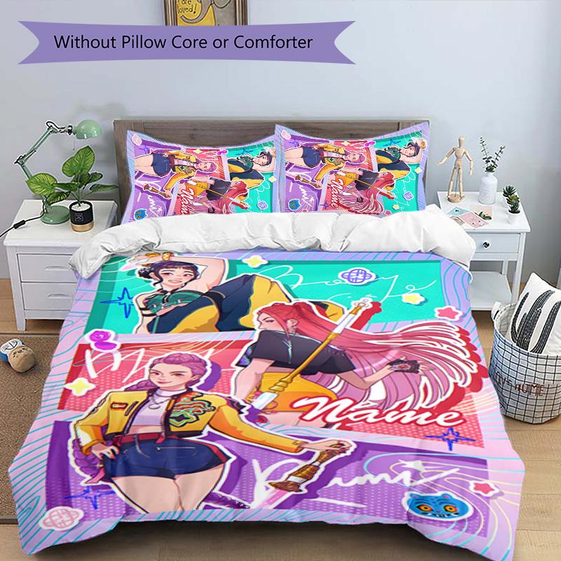 3pcs KPop Demon Hunters30 Cover Set - Personalized Name, HD Printed Bedding with 1 Cover and 2 Pillowcases - Perfect for Home Decor, Easy Care