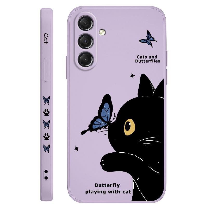Cat Butterfly Phone Case For Samsung Galaxy S25 S24 S23 S22 S21 S20 Ultra Plus FE S10 Note 20 ultra 10 9 Plus Cover