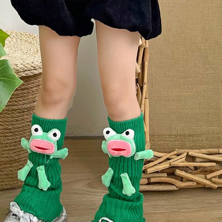 Fashionable Women Girl's Novelty Cartoon Leg Covers Footwear Funny 3D Ugly Frogs Dolls Knitted Leg Warmers Boot Toppers