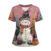 Women's Short Sleeved Christmas Printed V-neck Buttonable Side Slit Top T-shirt