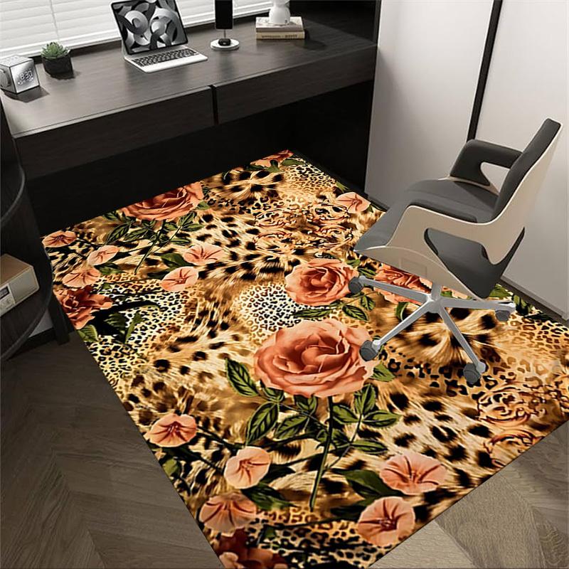 1 Stück Leopardenmuster Blumen Extra Groß Rutschfeste Bodenmatte, Büro, Familie, Schlafzimmer, Studio Großer Teppich, Langlebiges Material-J0417