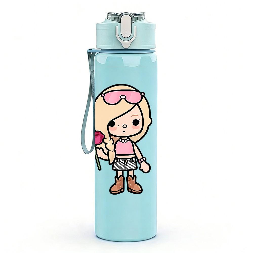 1PC Blonde Doll Girl Cute Cartoon Print 750ml Color Plastic Sports Water Bottle Leakproof Flip Straw Lid Suitable for Sports Office Home Use