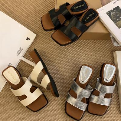 Slope Heel French One-line Slippers Women's Summer Vacation Beach Shoes and Niche Flip-flops
