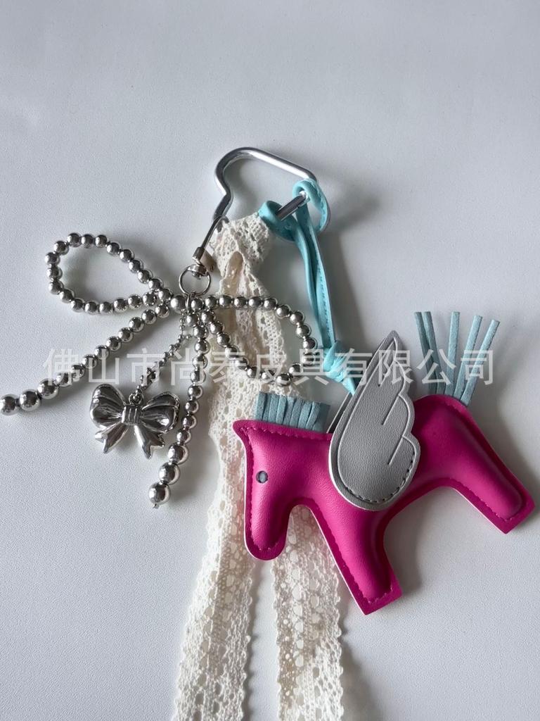 Angel Pegasus Pendant PU Leather Bag Pendant Key Bow Tassel Accessories Cute Cartoon Pendant
