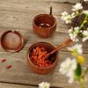 2Set Wooden Bowl Solid Wood Seasoning Jar Japanese with Lid and Spoon Sugar Bowl 2.4x3.5in Retro Seasoning Box Seasoning Storage