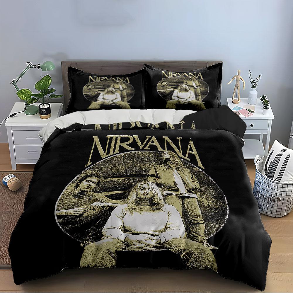 Set Copripiumino Grafica Vintage Band Nirvana Copripiumino Federe (1*Copripiumino 2*Federe, senza piumino)