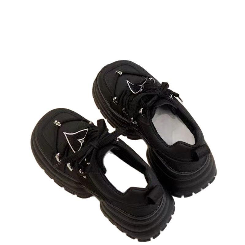 Cross-strap single shoes women's casual sports women's shoes spring and summer new black and white lace-up muffin bottom low-top shoes women