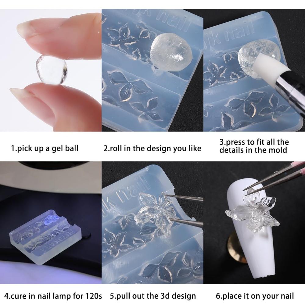 2/3Pcs Blooming Camellia/Orchid/Lily Flower Nail Carving Mold Clear Silicone 5-Petal Flower Nail Gel Printing Mold Nail Tools 8!