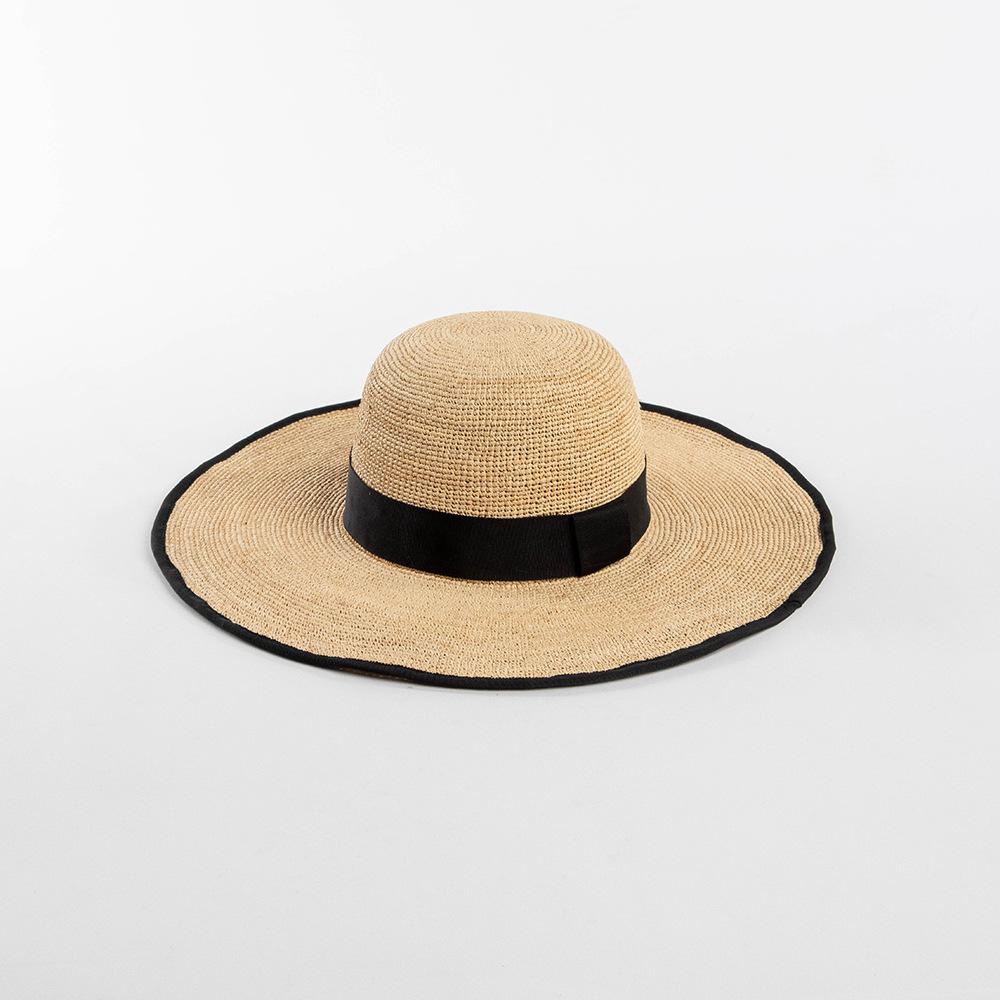 Spring and summer fashion casual hemming webbing hand-woven thin raffia big eaves hat women's sunscreen sunshade foldable straw hat