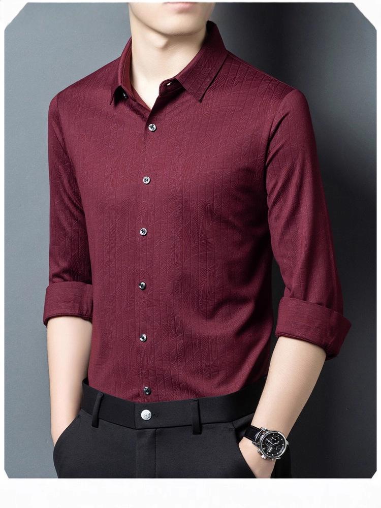 Autumn Seamless High-Elastic Men's Non-Iron Wrinkle-Resistant Long Sleeve Business Shirt