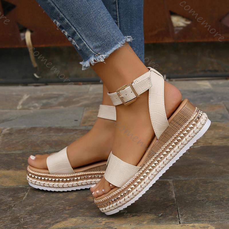 Fashion Comemore Summer New Women Sandals Hemp Rope Large Size Ankle Buckle Sandales Female Thick Bottom Casual Roman Sandalias Mujer
