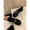 Platform loafers women's summer 2025 new one-pedal women's shoes spring and autumn British style small leather shoes black single shoes