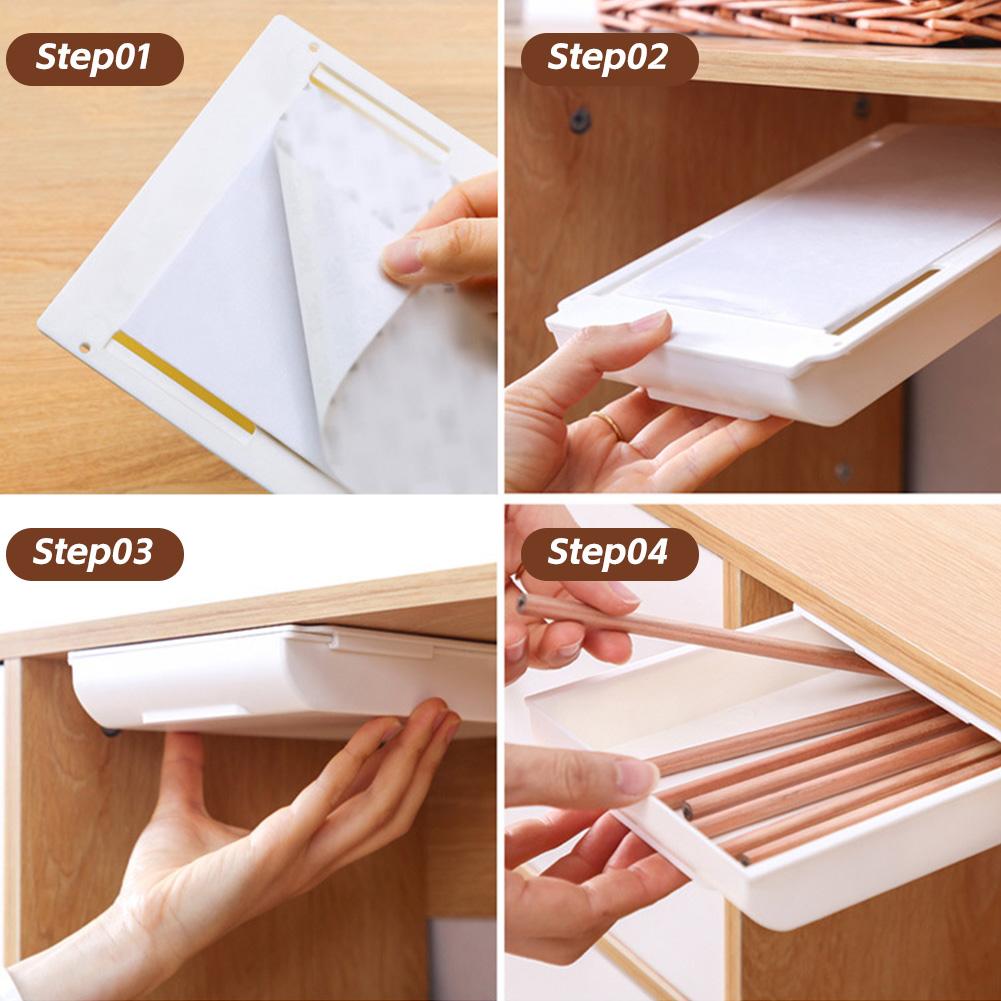 Organisateur de tiroir caché créatif collant petit tiroir sous bureau gain de place adhésif porte-papeterie organisateur usage bureau/maison