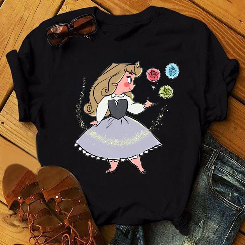 Disney Cartoon Princess Printed Women T-shirt Kawaii Graphic Printed T Shirt Summer Casual Short Sleeve Female Tops Tshirt Tees