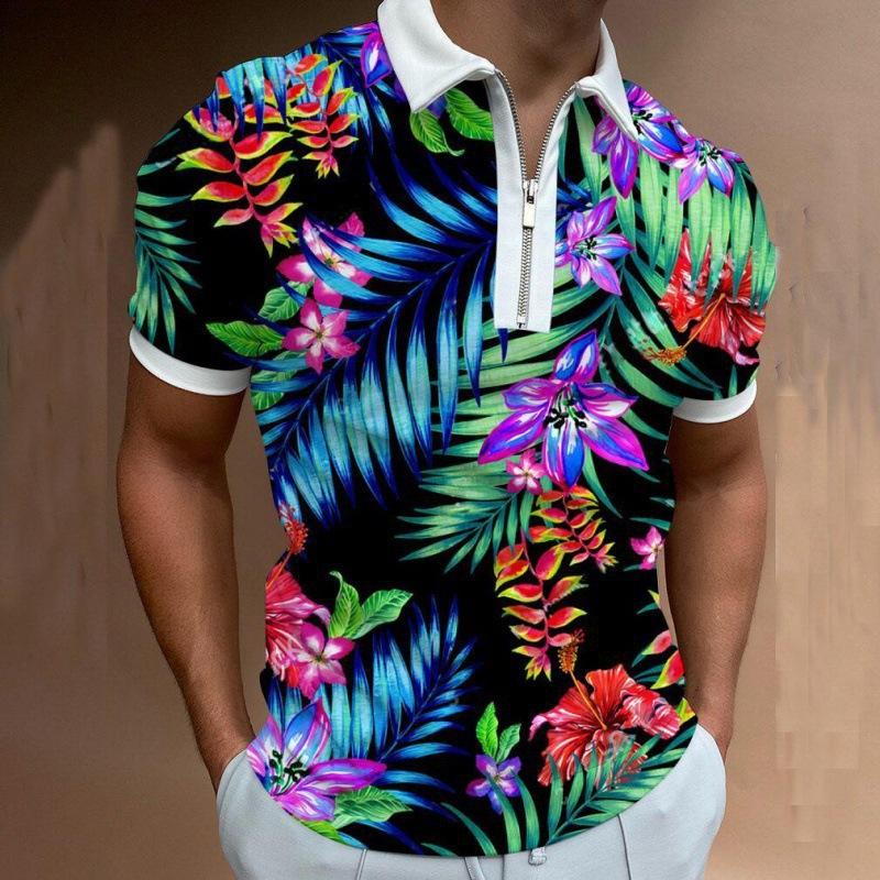 Polohemd mit Reißverschluss 3D-Druck Lässig Revers Kurzarm Pullover Freizeitkleidung