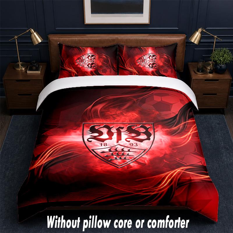 Set Biancheria da Letto con Design Calcio VfB Stuttgart 1 Copripiumino + 2 Federe Morbido Traspirante Biancheria da Letto per la Casa